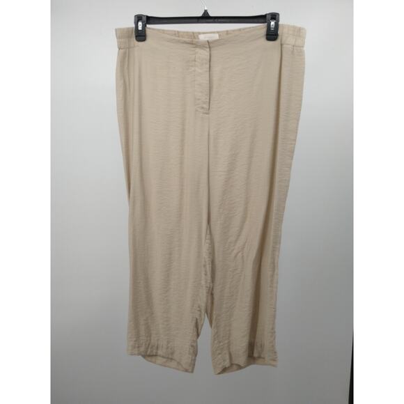 Chico's Pants 2.5 14 Crop Wide Leg Crinkled High Rise Elastic Waist Casual Beige - Picture 1 of 9